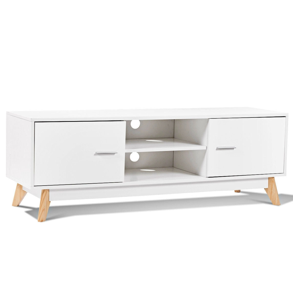 Living Room > TV Stands And Entertainment Centers - Modern Mid-Century Style Entertainment Center TV Stand In White Wood Finish
