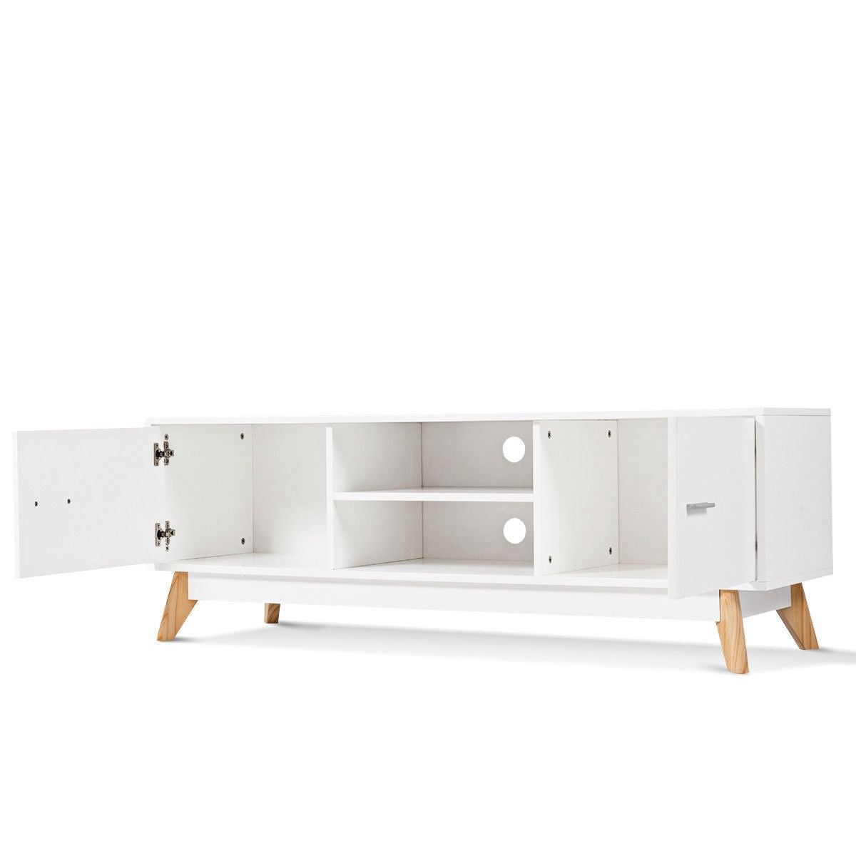 Living Room > TV Stands And Entertainment Centers - Modern Mid-Century Style Entertainment Center TV Stand In White Wood Finish