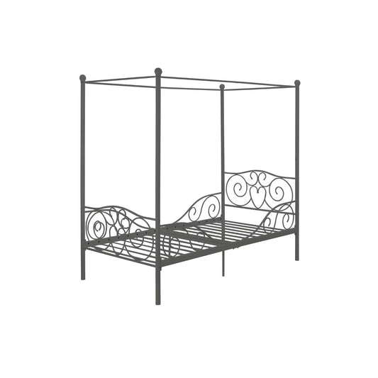 Bedroom > Bed Frames > Canopy Beds - Twin Size Metal Canopy Bed In Pewter Grey Finish