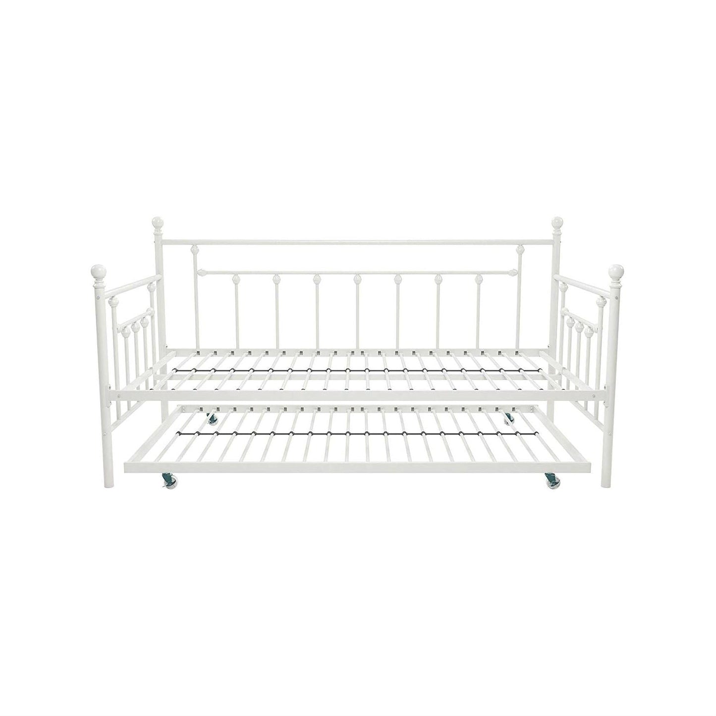 Bedroom > Bed Frames > Daybeds - Twin White Metal Daybed Frame With Roll-Out Turndle Bed