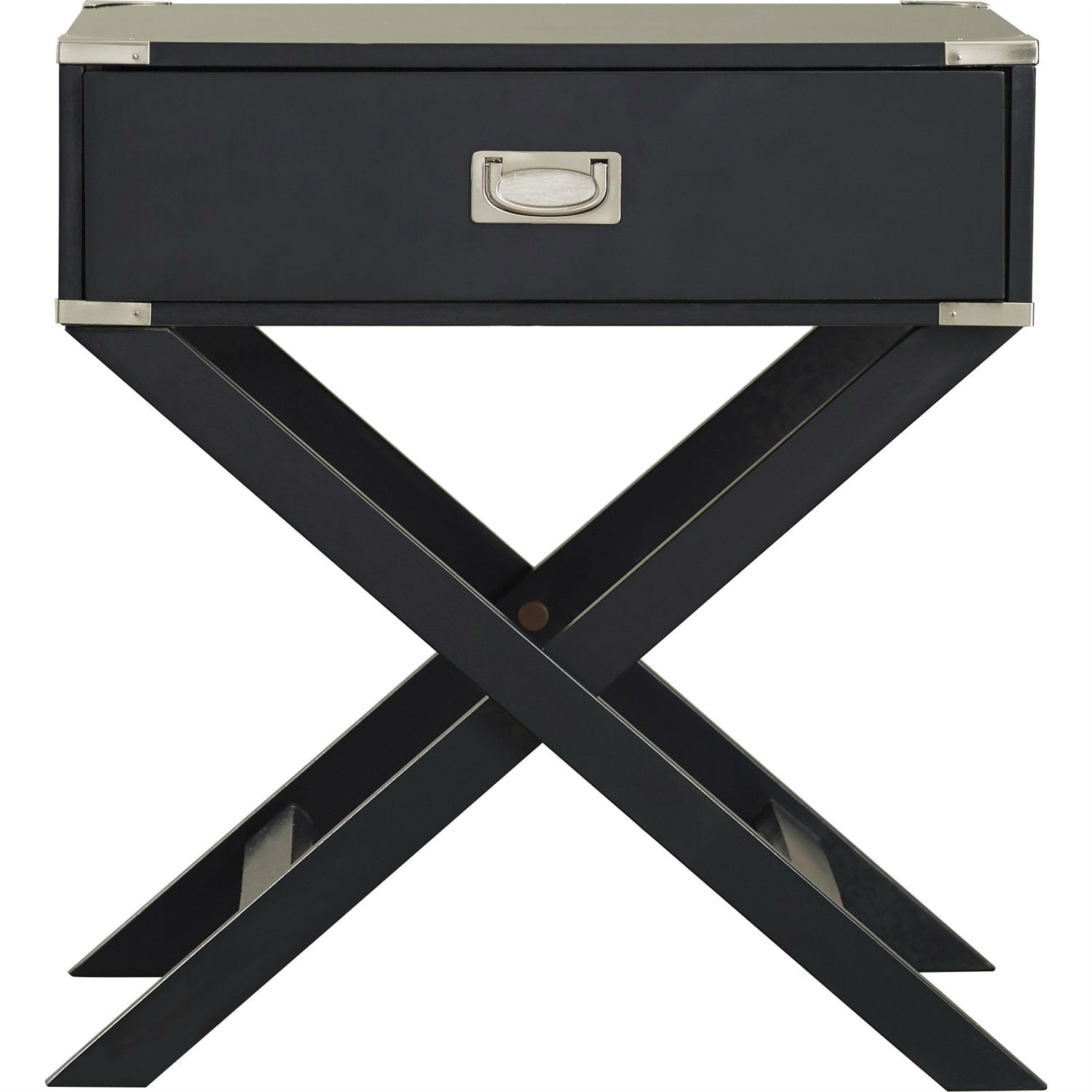 Living Room > Coffee Tables - Dark Grey Black 1-Drawer End Table Nightstand With Modern Classic X Style Legs