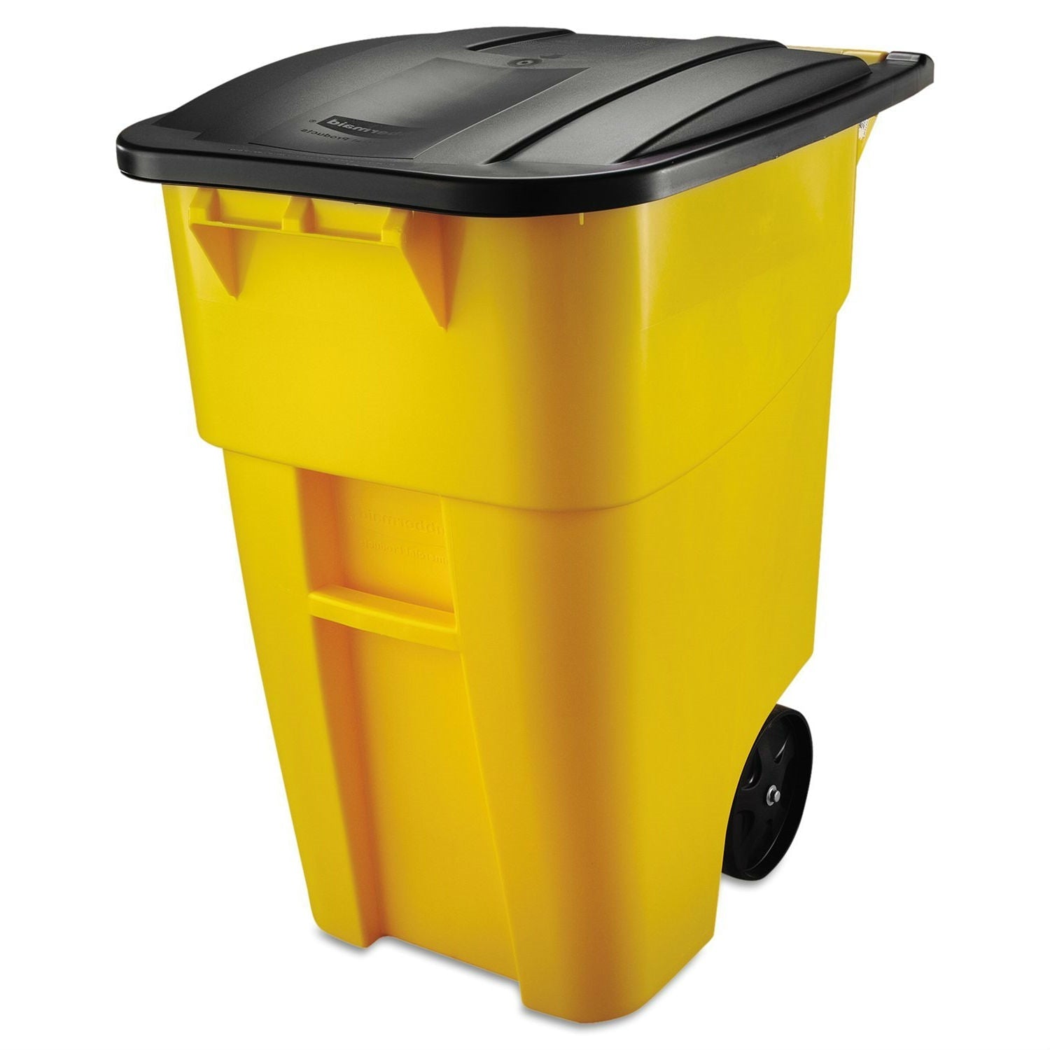 Kitchen > Trash Cans & Recycle Bins - 50 Gallon Yellow Commercial Heavy-Duty Trash Can With Black Lid