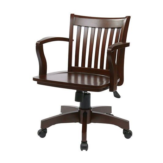 Office > Office Chairs - Espresso Wood Bankers Chair With Wooden Arms And Seat