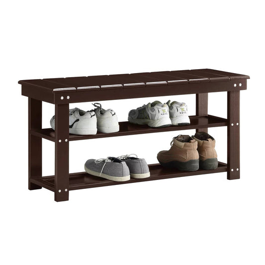 Accents > Shoe Racks - Espresso Brown Wood 2-Shelf Shoe Rack Storage Bench For Entryway Or Closet
