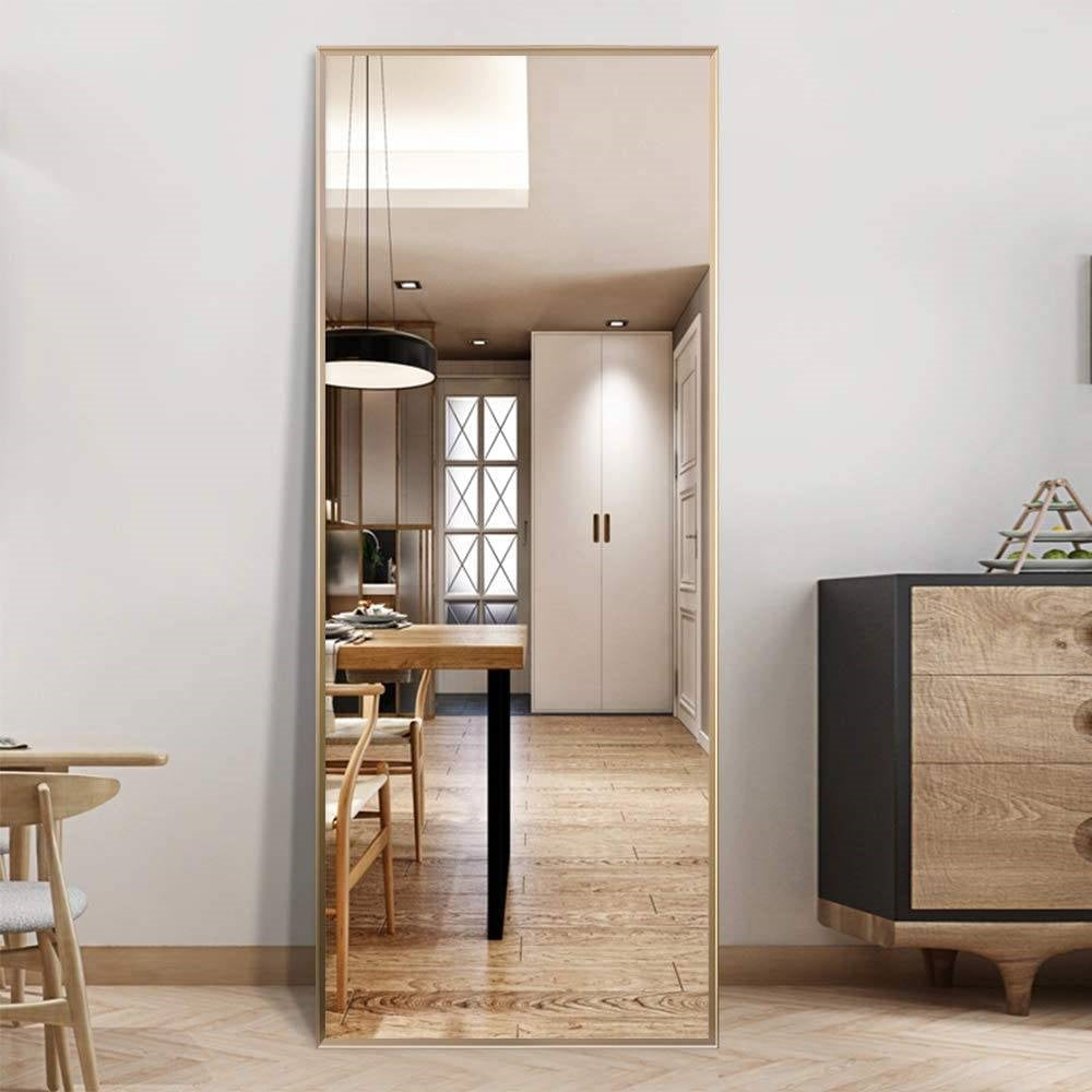 Accents > Mirrors - Freestanding Full Length Floor Mirror With Stand Or Wall Mount With Gold Frame