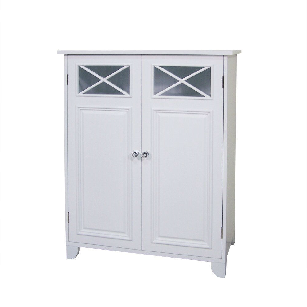 Bathroom > Bathroom Cabinets - White 2-Door Bathroom Floor Cabinet With Adjustable Storage Shelf
