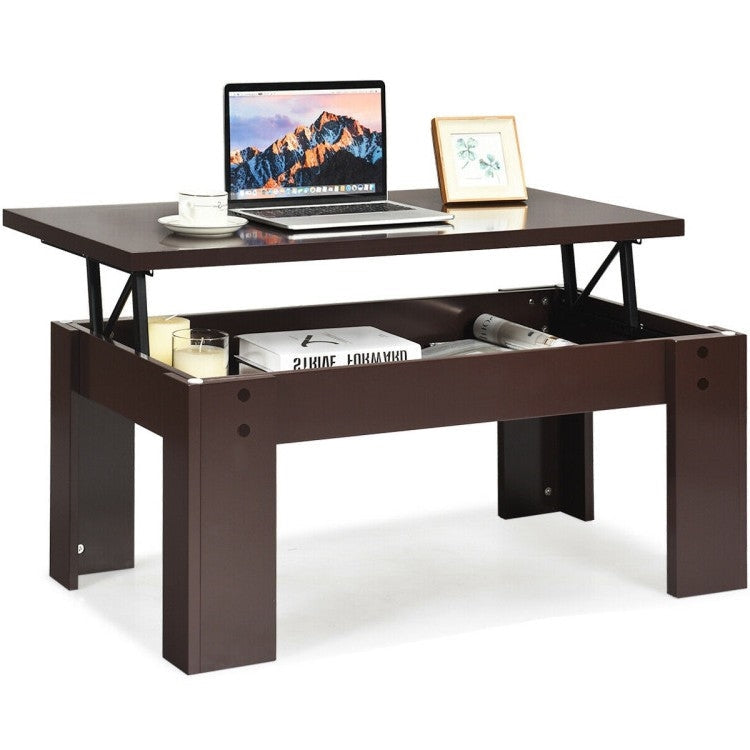 Living Room > Coffee Tables - Farmhouse Lift-Top Coffee Table Laptop Desk In Espresso Brown Wood Finish