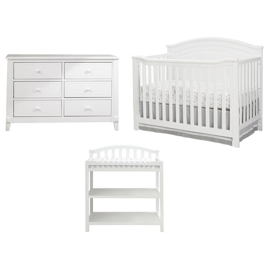 3 Piece Crib Changing Station 6 Drawer Dresser Nursery Furniture Set White-Novel Home