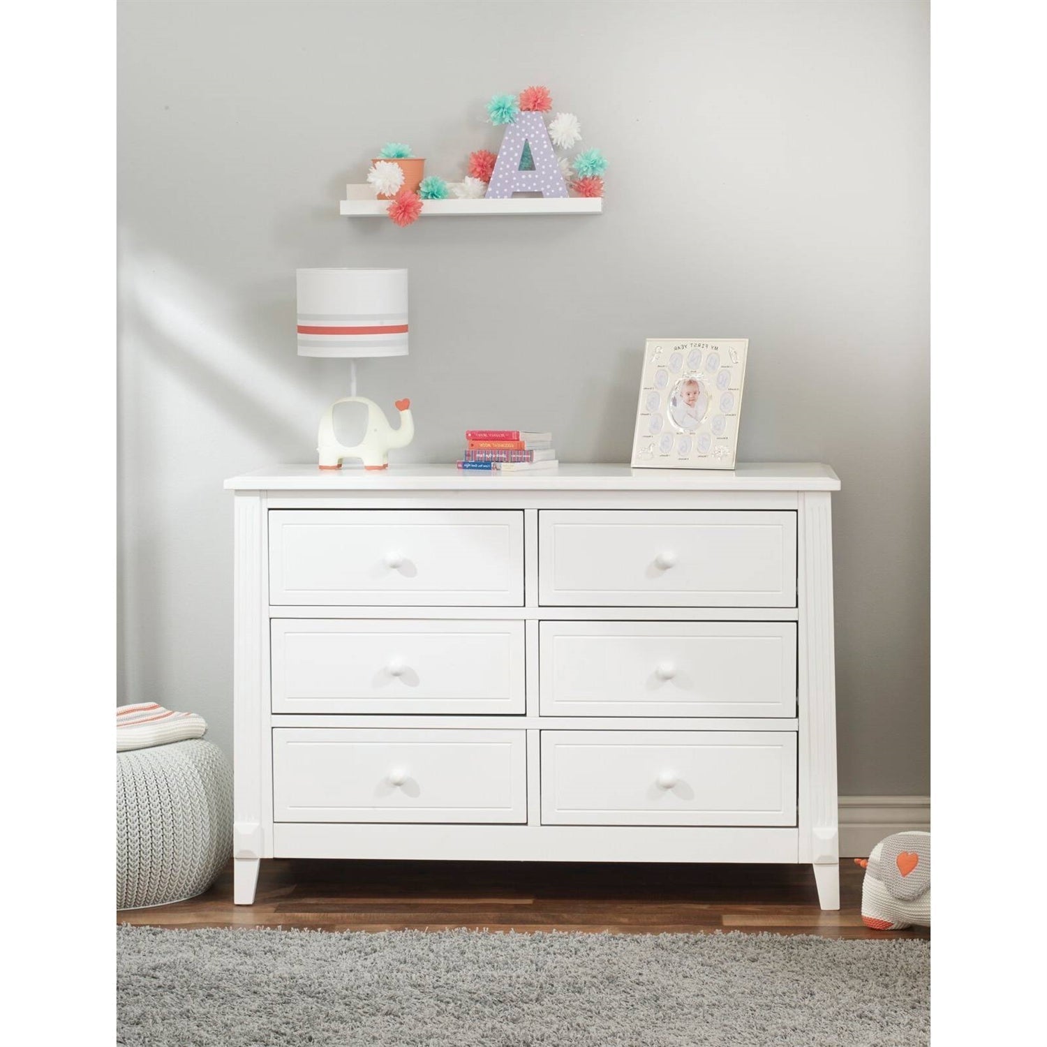 Bedroom > Baby & Kids - 3 Piece Crib Changing Station 6 Drawer Dresser Nursery Furniture Set White