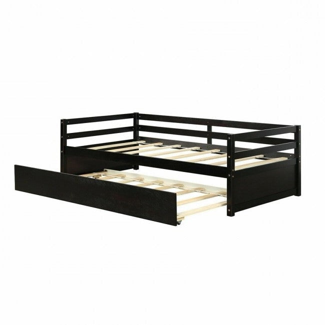 Bedroom > Bed Frames > Platform Beds - Twin/Twin Dorm Style Trundle Daybed Platform Bed Frame In Espresso