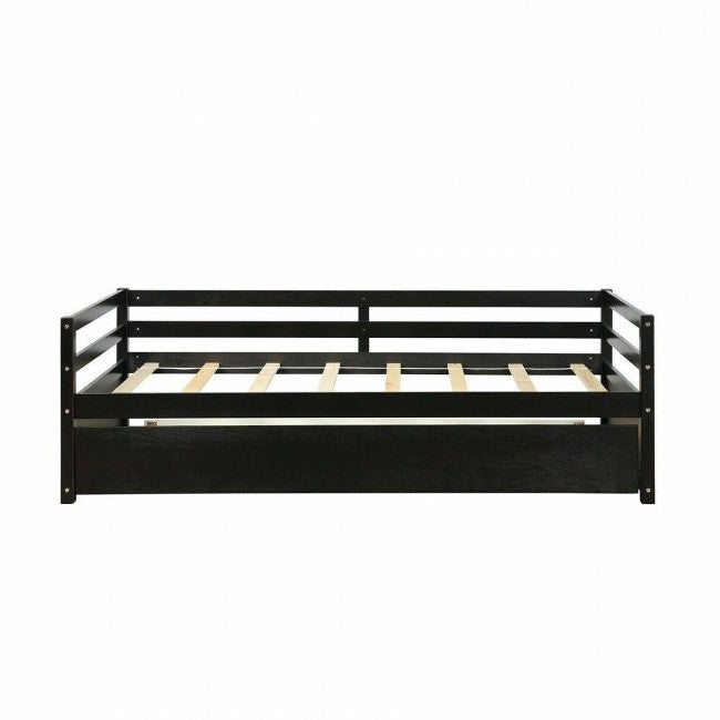 Bedroom > Bed Frames > Platform Beds - Twin/Twin Dorm Style Trundle Daybed Platform Bed Frame In Espresso