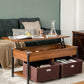 Living Room > Coffee Tables - FarmHouse Brown Lift-Top Multi Purpose Coffee Table With 2 Storage Drawers Bins