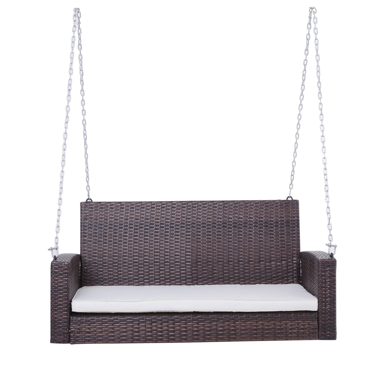 Outdoor > Outdoor Furniture > Porch Swings And Gliders - Espresso Wicker Porch Swing 7ft Hanging Chain With Cream Padded Cushion