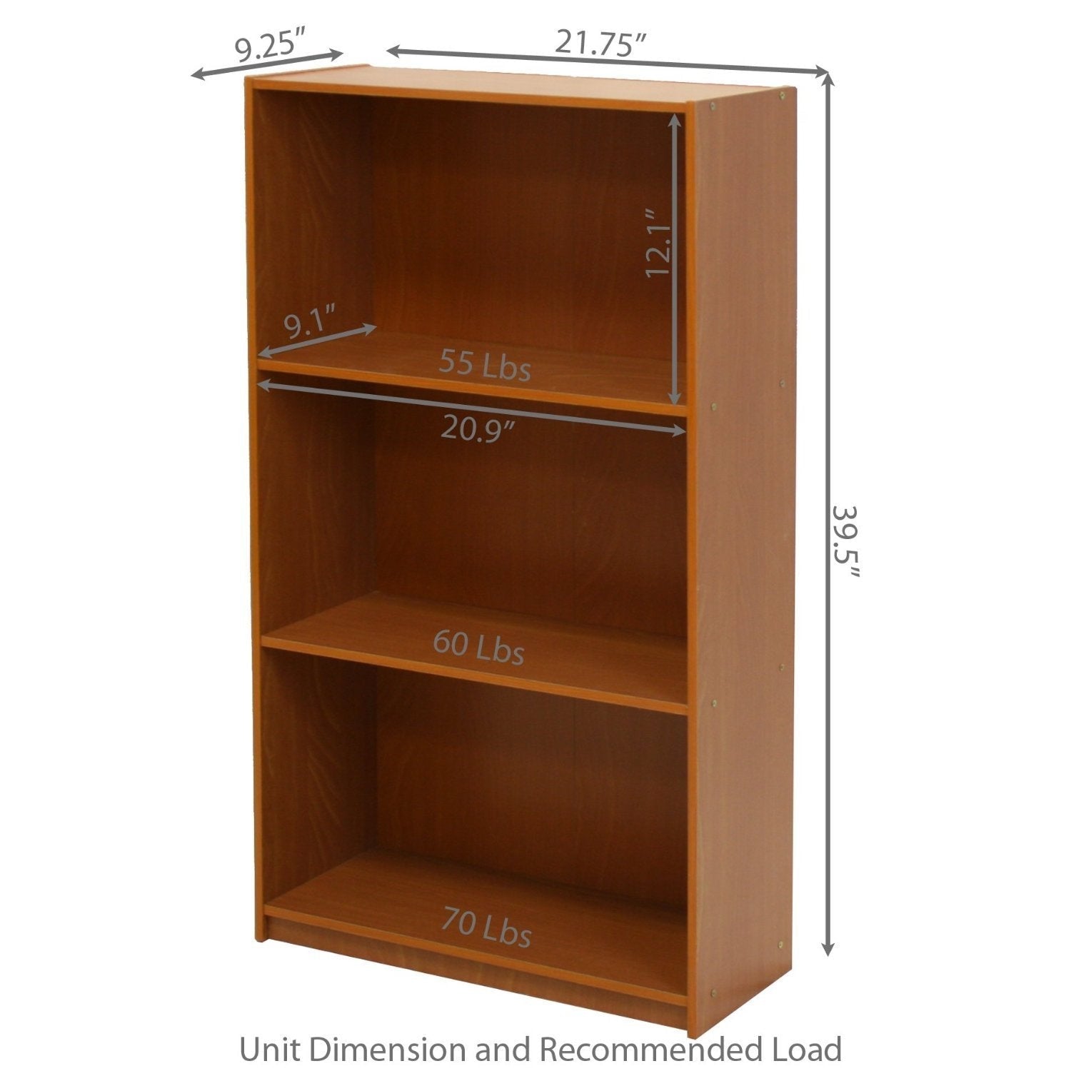 Office > Bookcases - Light Cherry Finish 3-Tier Storage Shelves Bookcase