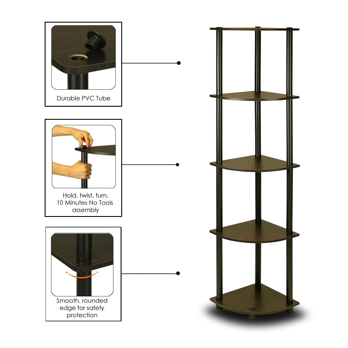Office > Bookcases - 5-Tier Corner Display Shelf Bookcase In Espresso & Black