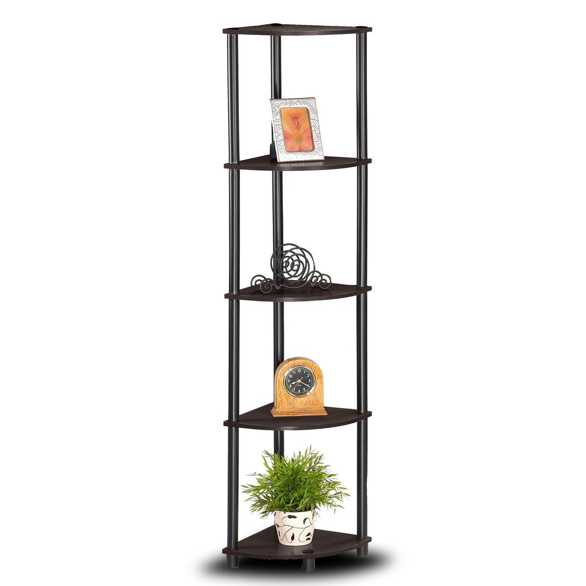 Office > Bookcases - 5-Tier Corner Display Shelf Bookcase In Espresso & Black