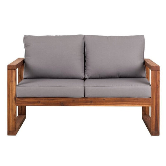 Outdoor > Outdoor Furniture > Garden Benches - FarmHouse Modern Outdoor Acacia Loveseat With Grey Cushion