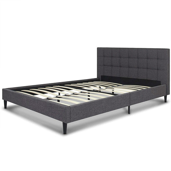 Bedroom > Bed Frames > Platform Beds - Full Size Grey Mid-Century Modern Upholstered Platform Bed Frame With Headboard