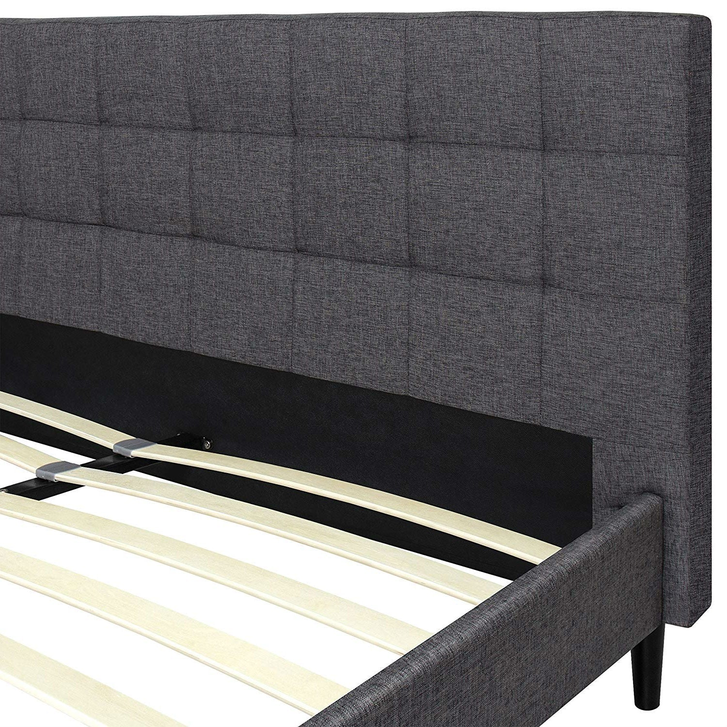 Bedroom > Bed Frames > Platform Beds - Full Size Grey Mid-Century Modern Upholstered Platform Bed Frame With Headboard