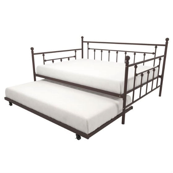 Bedroom > Bed Frames > Daybeds - Full Size Bronze Metal Daybed With Twin Roll-out Trundle Bed