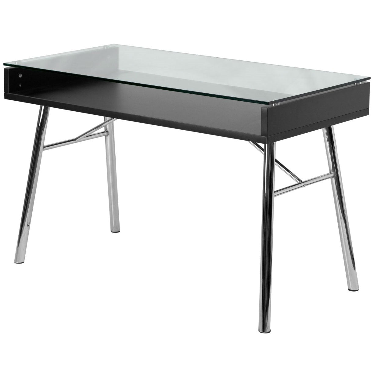 Office > Computer Desks - Modern Tempered Glass Top Writing Table Computer Desk With Chrome Legs