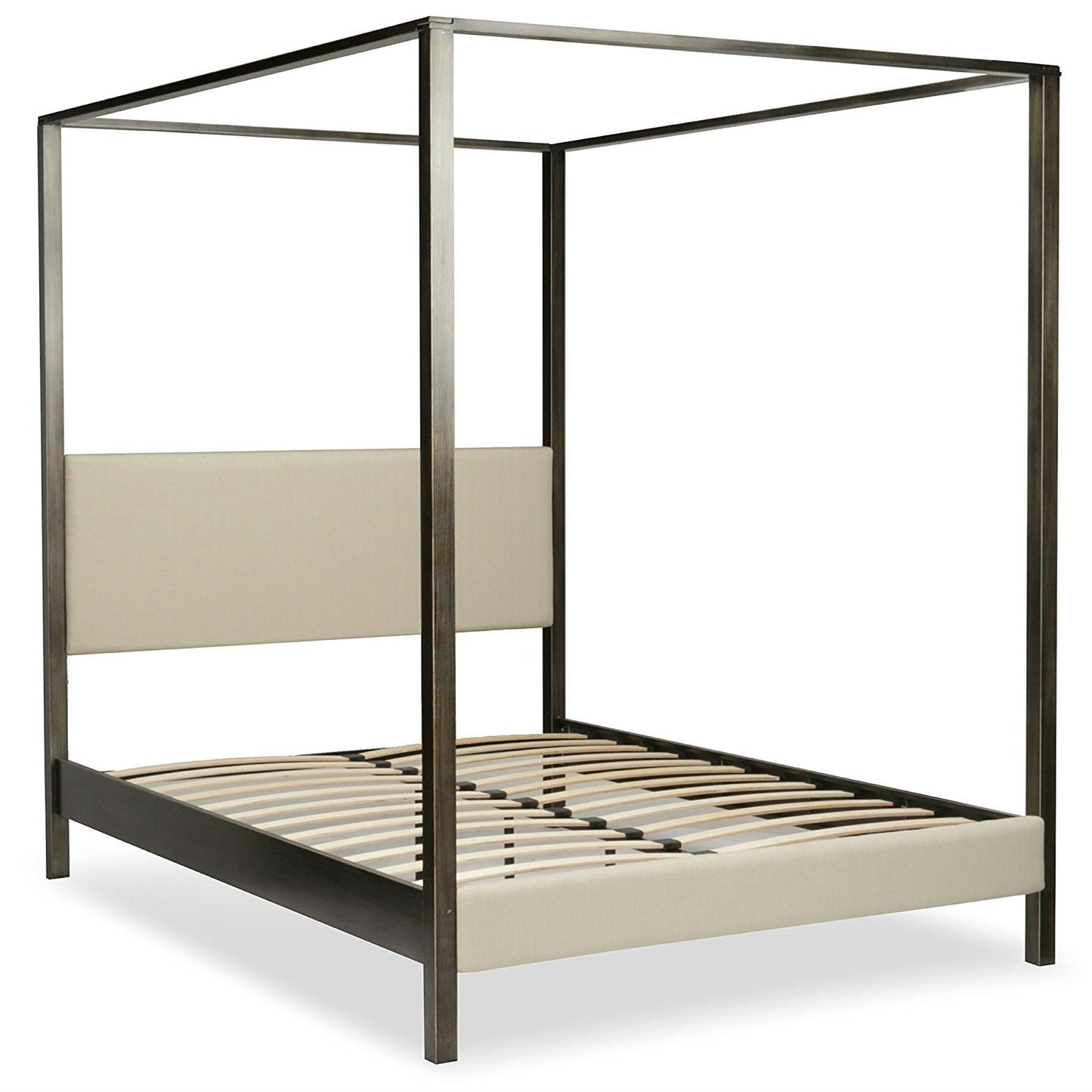 Bedroom > Bed Frames > Canopy Beds - King Size Upholstered Canopy Bed Frame With Wood Slats In Platinum Slate Finish