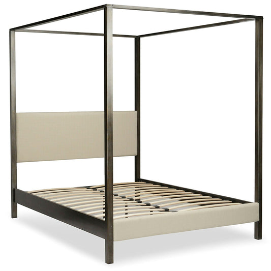 Bedroom > Bed Frames > Canopy Beds - King Size Upholstered Canopy Bed Frame With Wood Slats In Platinum Slate Finish