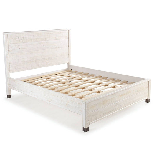 Bedroom > Bed Frames > Platform Beds - Full Size Solid Wood Platform Bed Frame With Headboard In Rustic White Finish