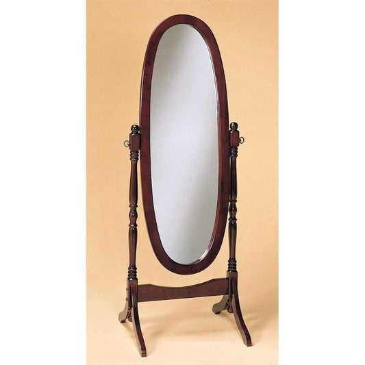 Accents > Mirrors - Oval Cheval Mirror Full Length Solid Wood Floor Mirror In Cherry