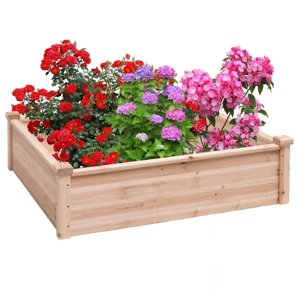 Outdoor > Gardening > Planters - Solid Fir Wood 3.3 Ft X 3.3 Ft Raised Garden Bed Planter Box