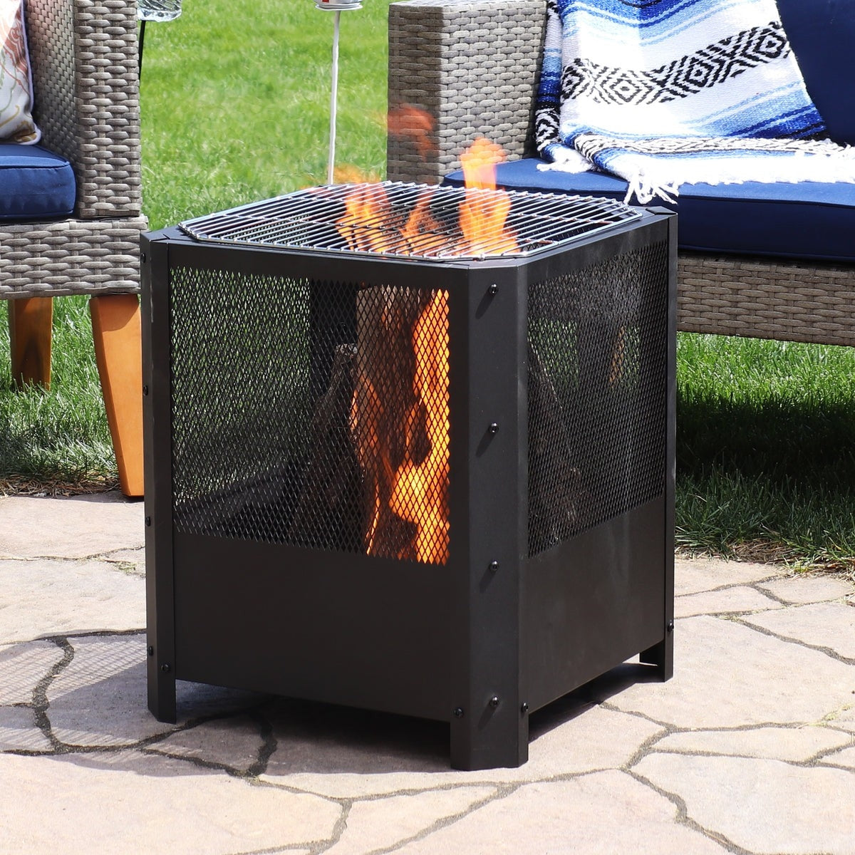 Outdoor > Outdoor Decor > Fire Pits - 16 Inch Small Grelha Square Outdoor Fire Pit With Grilling Grate