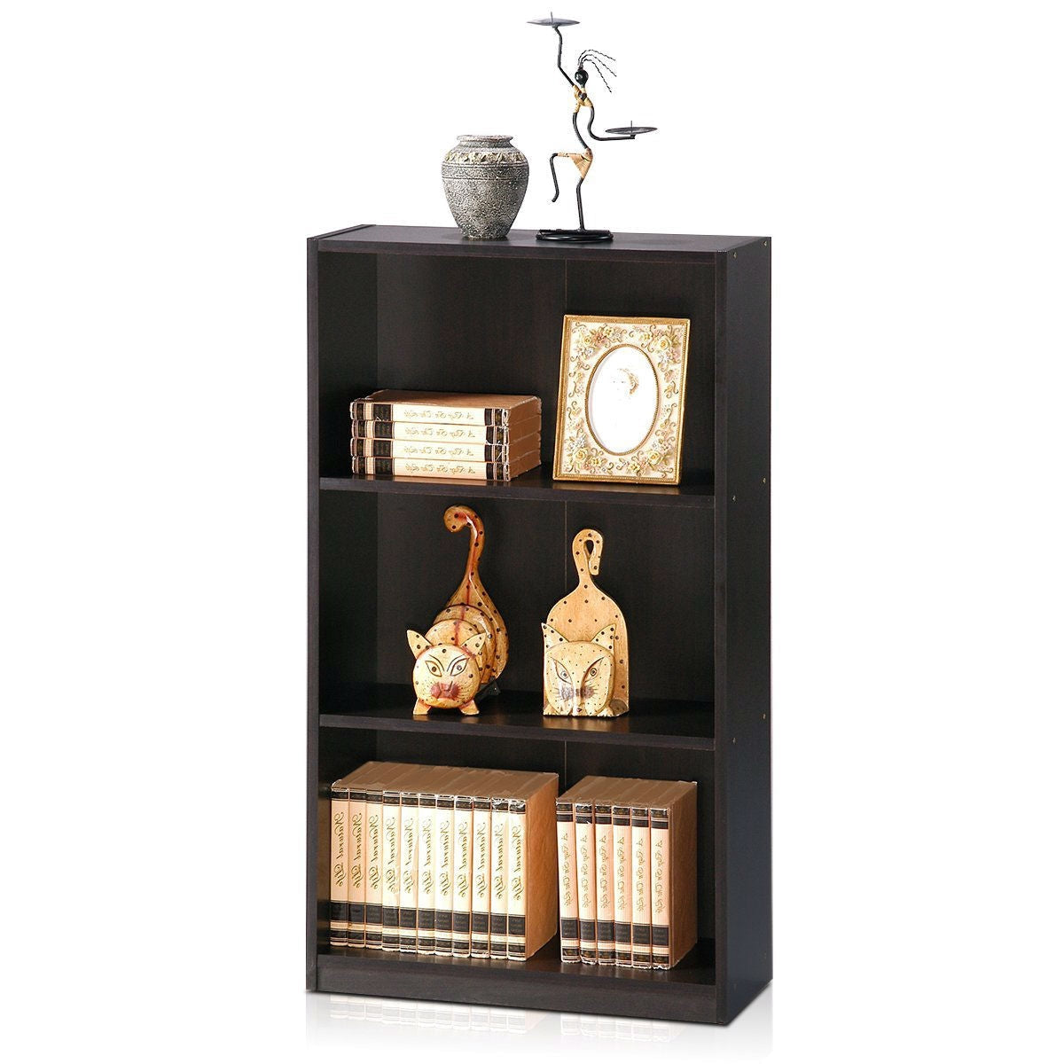 Living Room > Bookcases - Modern 3-Shelf Bookcase In Espresso Wood Finish