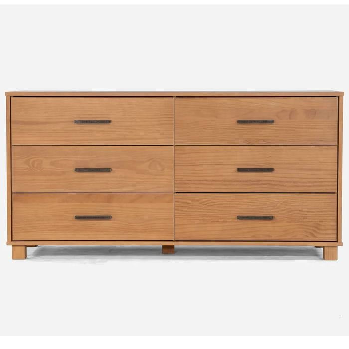 Bedroom > Nightstand And Dressers - Modern Farmhouse Solid Wood 6 Drawer Double Dresser In Light Brown Finish