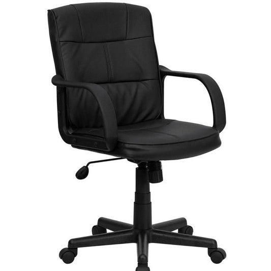 Office > Office Chairs - Black Mid-Back Polyurethane & Leather Office Chair With Nylon Arms
