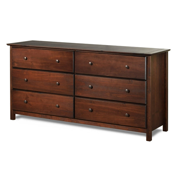 Bedroom > Nightstand And Dressers - Farmhouse Solid Pine Wood 6 Drawer Dresser In Cherry Finish