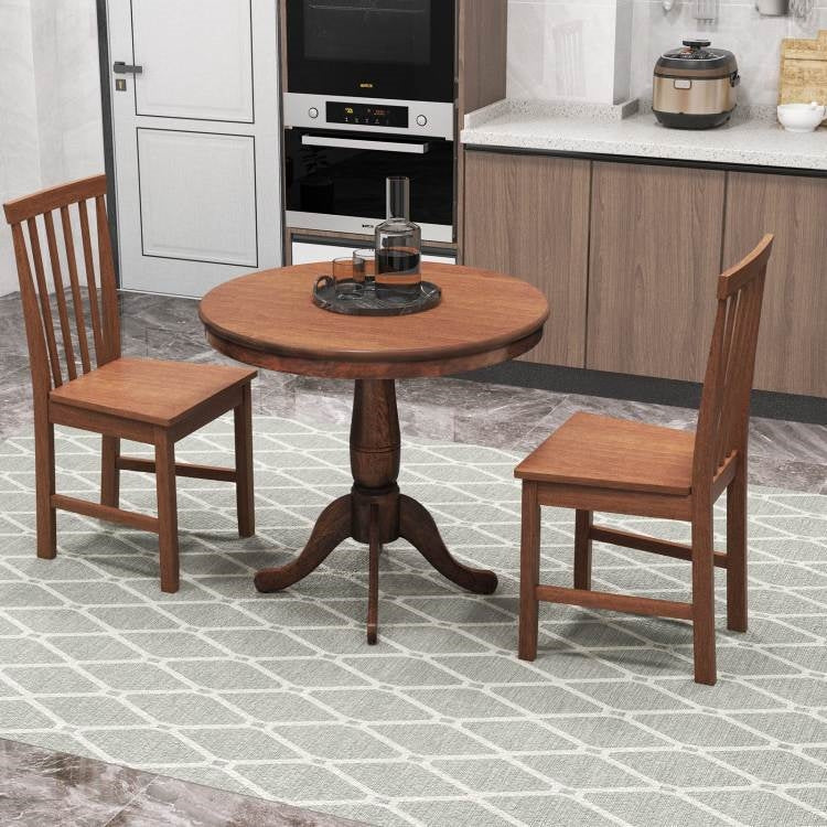 Dining > Dining Sets - 3-Piece Traditional Round Dining Table And 2 Chairs Set In Walnut Wood Finish