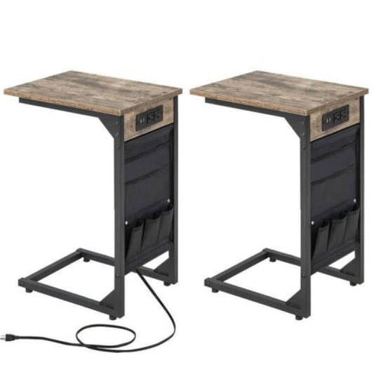 Living Room > TV Tray Tables & Bed Trays - Set Of 2 -  TV Tray End Tables With Storage Bags And Charging Station