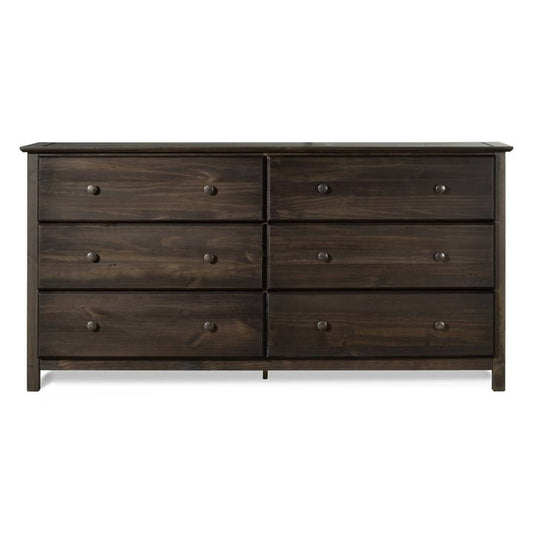 Bedroom > Nightstand And Dressers - Farmhouse Solid Pine Wood 6 Drawer Dresser In Espresso Finish
