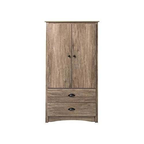 Bedroom > Wardrobe & Armoire - FarmHome Rustic 2 Drawer Bedroom Storage Armoire Grey Oak