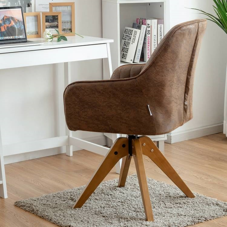 Living Room > Accent Chairs - Faux Leather Swivel Accent Chair With Solid Wood Legs - Brown