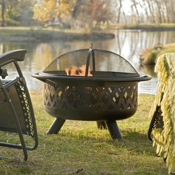 Outdoor > Outdoor Decor > Fire Pits - 36-inch Bronze Fire Pit With Grill Grate Spark Screen Cover