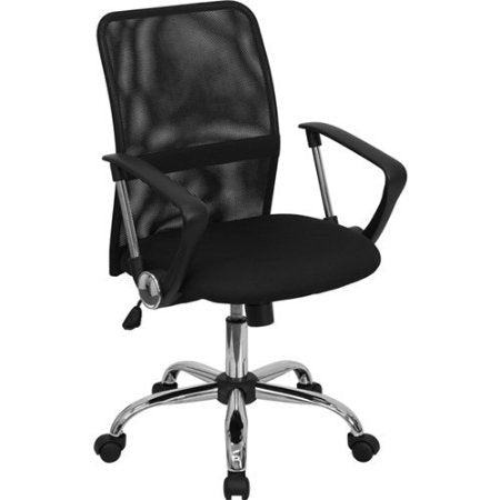 Office > Office Chairs - Black Mid-Back Mesh Office Chair With Chrome Finished Base
