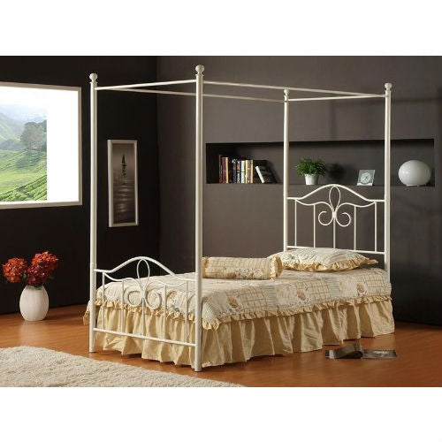 Bedroom > Bed Frames > Canopy Beds - Full Size Traditional Metal Canopy Bed In Off White Finish