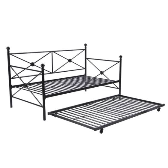 Bedroom > Bed Frames > Daybeds - Full Size Black Metal Daybed Frame With Twin Roll-out Trundle