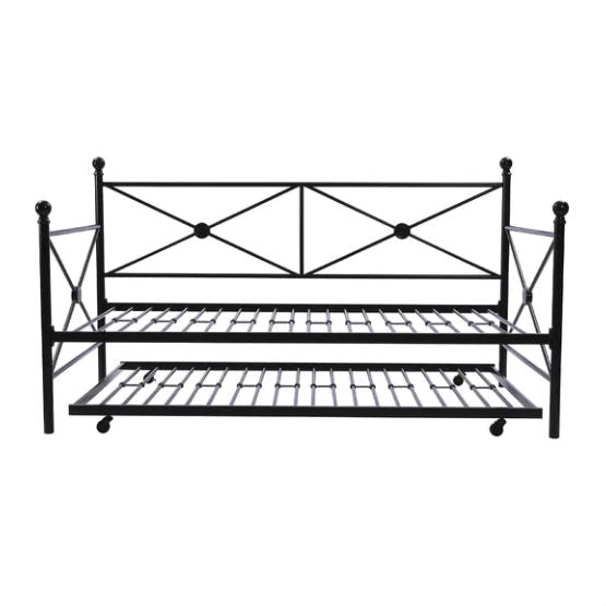 Bedroom > Bed Frames > Daybeds - Full Size Black Metal Daybed Frame With Twin Roll-out Trundle