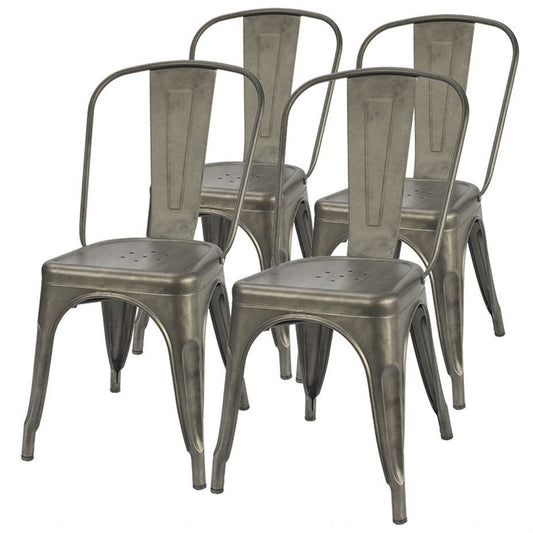 Dining > Dining Chairs - Set Of 4 - Stackable Modern Cafe Bistro Dining Side Chair In Gun Metal Finish