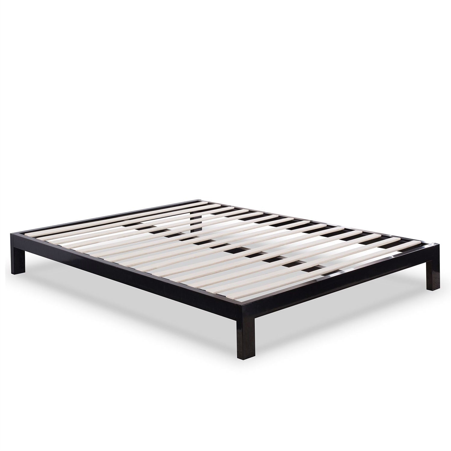 Bedroom > Bed Frames > Platform Beds - Full Size Contemporary Black Metal Platform Bed With Wooden Slats