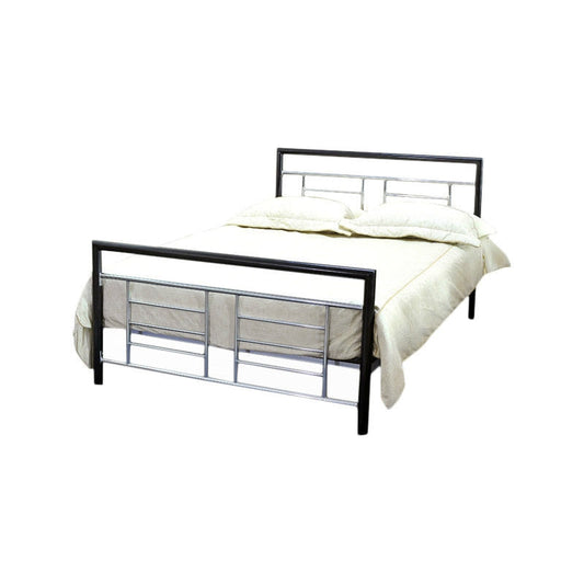 Bedroom > Bed Frames > Platform Beds - Full Size Black Metal Platform Bed With Headboard And Footboard With Silver Accents