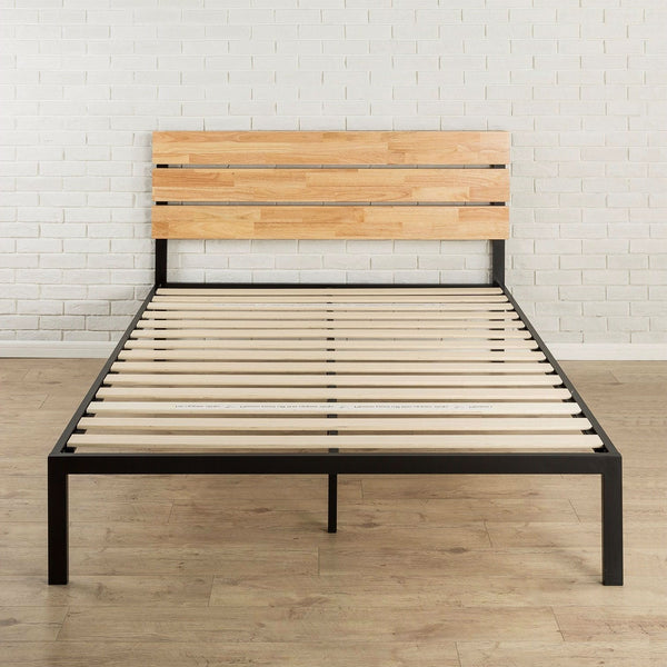 Bedroom > Bed Frames > Platform Beds - Full Size Metal Platform Bed Frame With Wood Slats And Headboard