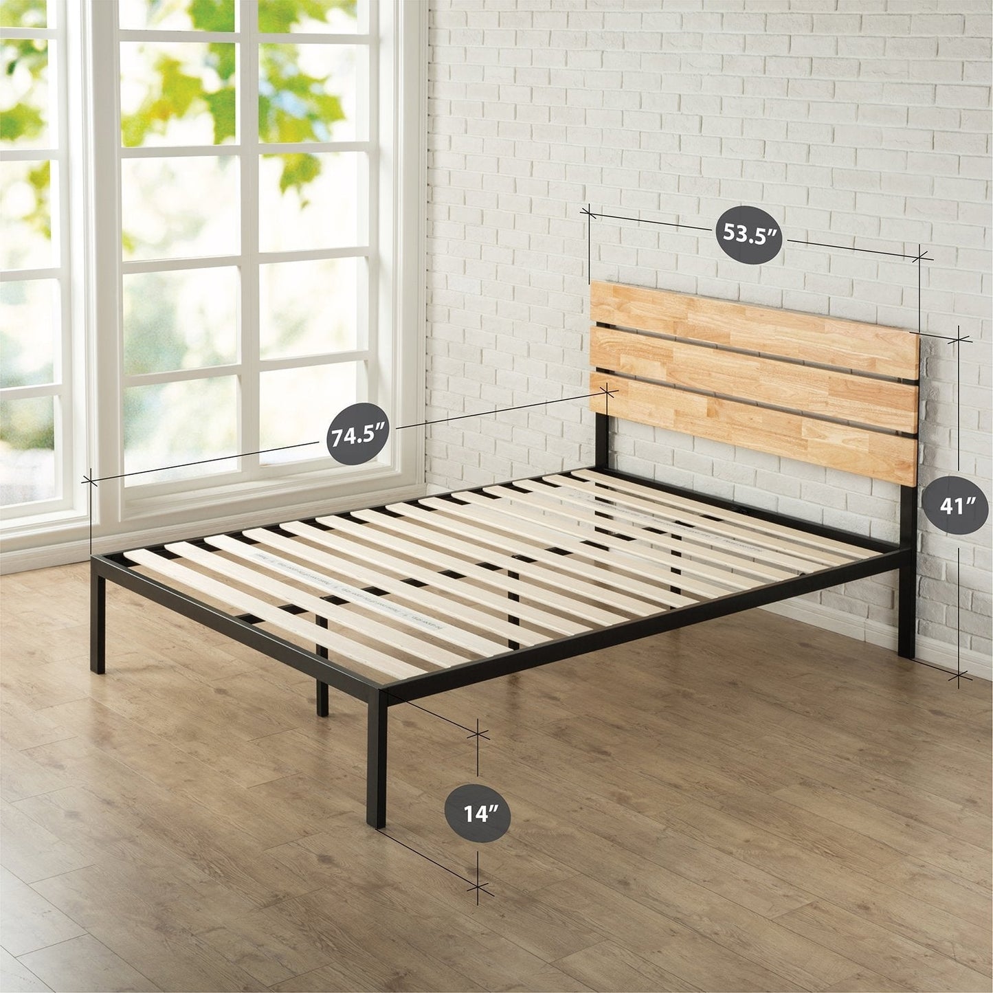 Bedroom > Bed Frames > Platform Beds - Full Size Metal Platform Bed Frame With Wood Slats And Headboard